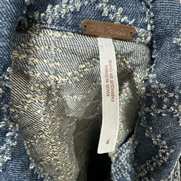 Free People Punched Denim Moto Jacket Herringbone Blue Jean Biker Women's Size 4 - Picture 3 of 14